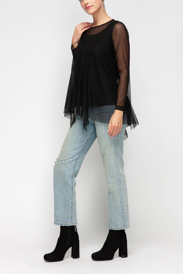 IC Collection  Mesh Detail Asymmetric Hem Top-IC-7105T