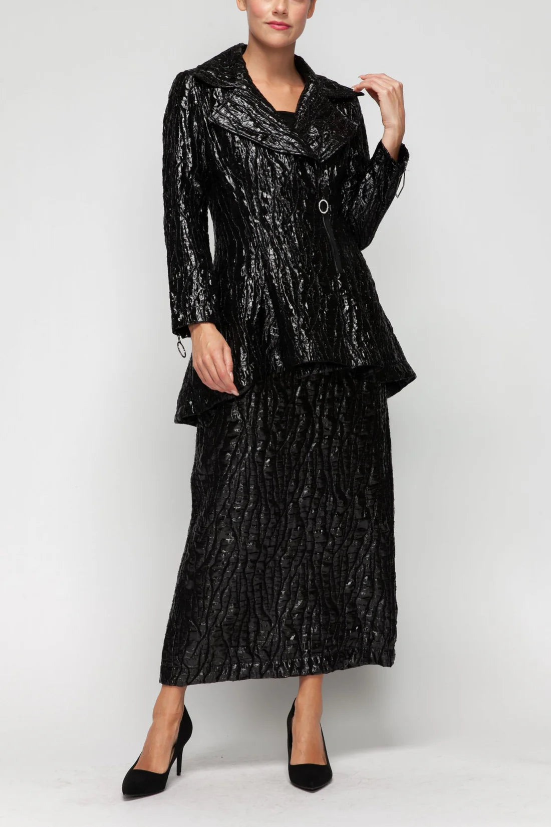 IC Collection Luxe Noir High Low Jacket-7127J