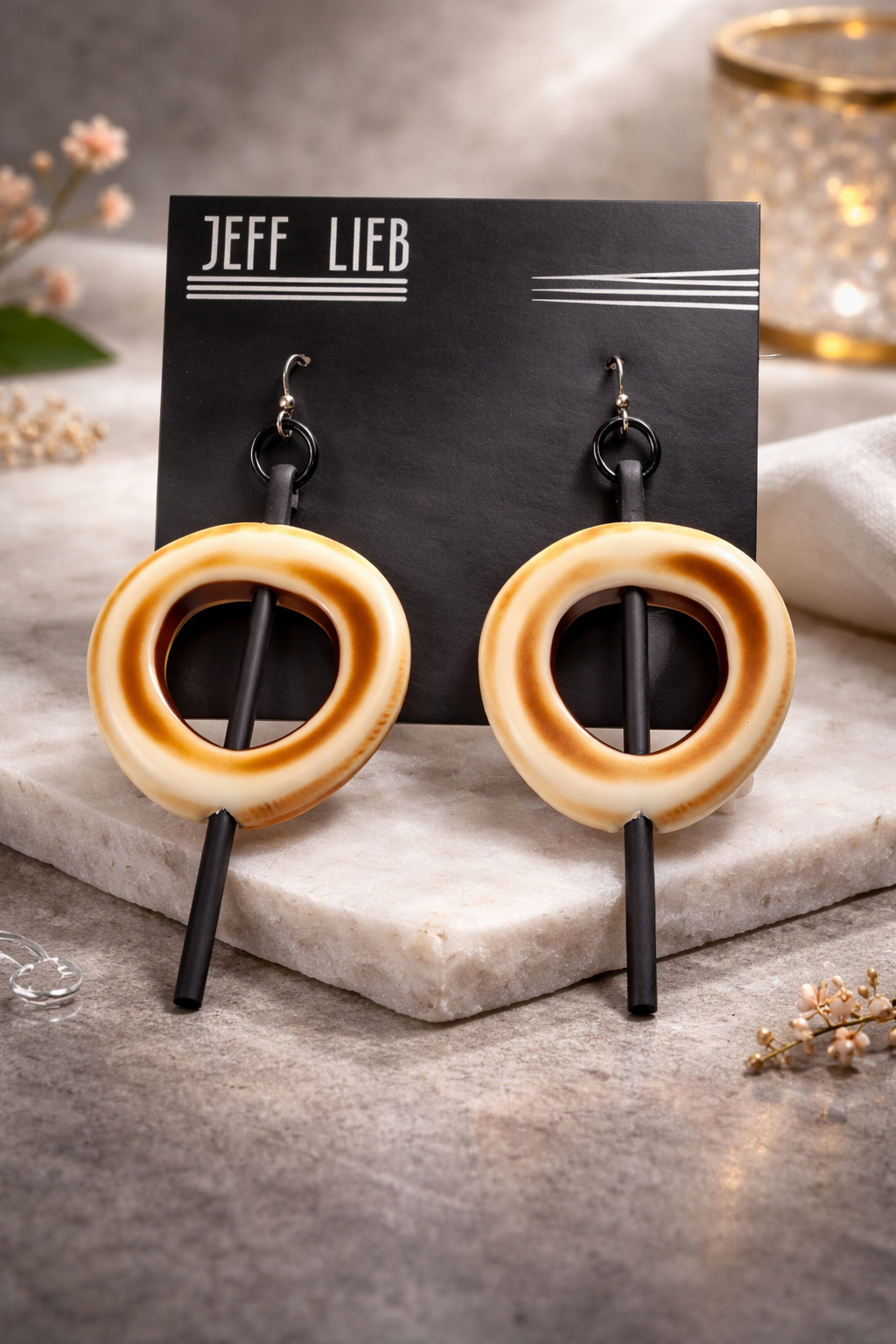 Jeff Lieb Sculptural Caramel & Ivory Statement Earrings-88856