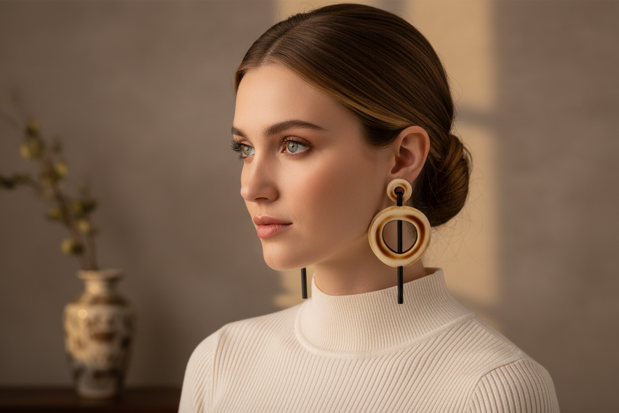 Jeff Lieb Sculptural Caramel & Ivory Statement Earrings-88856