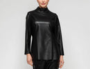IC Collection Chic Faux Leather Mock Neck Top-7177T