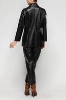 IC Collection Chic Faux Leather Mock Neck Top-7177T