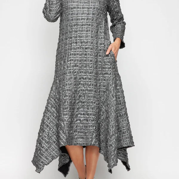 IC Collection Chiffon-Collar Asymmetrical Hem Dress-7181D