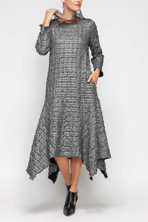 IC Collection Chiffon-Collar Asymmetrical Hem Dress-7181D