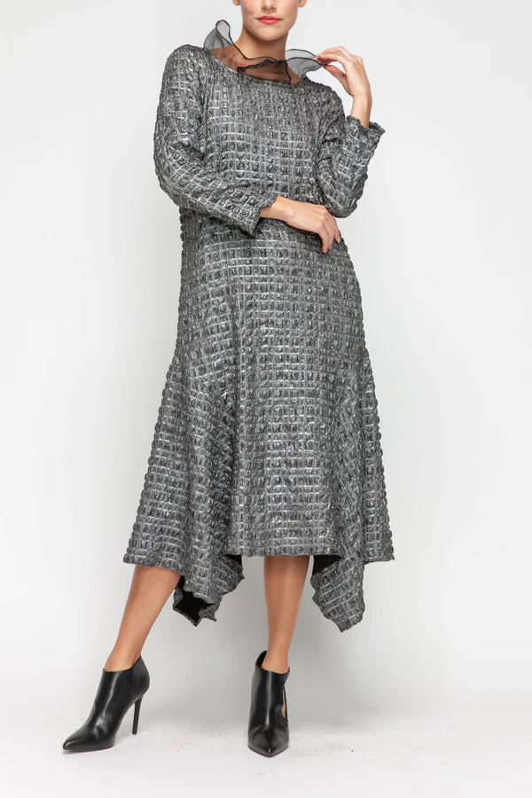 IC Collection Chiffon-Collar Asymmetrical Hem Dress-7181D