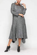 IC Collection Chiffon-Collar Asymmetrical Hem Dress-7181D