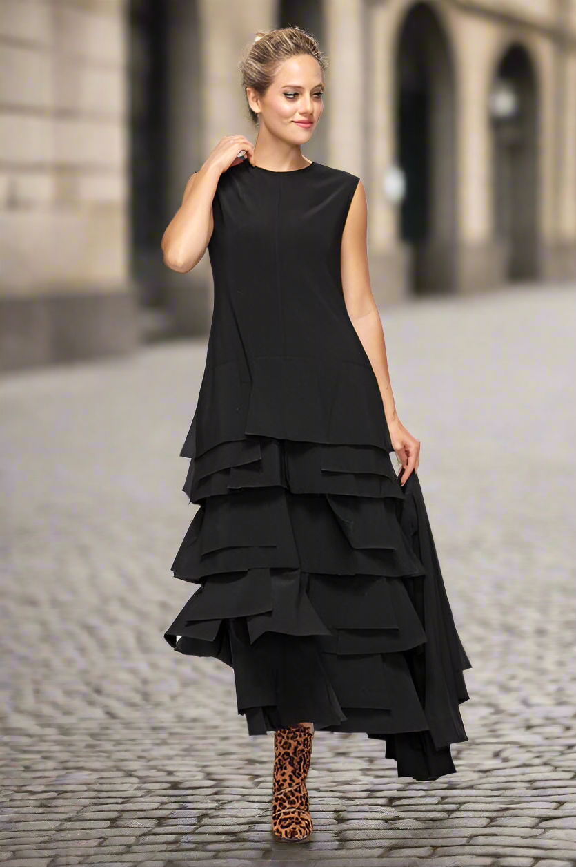 IC Collection "Luna" Ruffle Dress-7236D