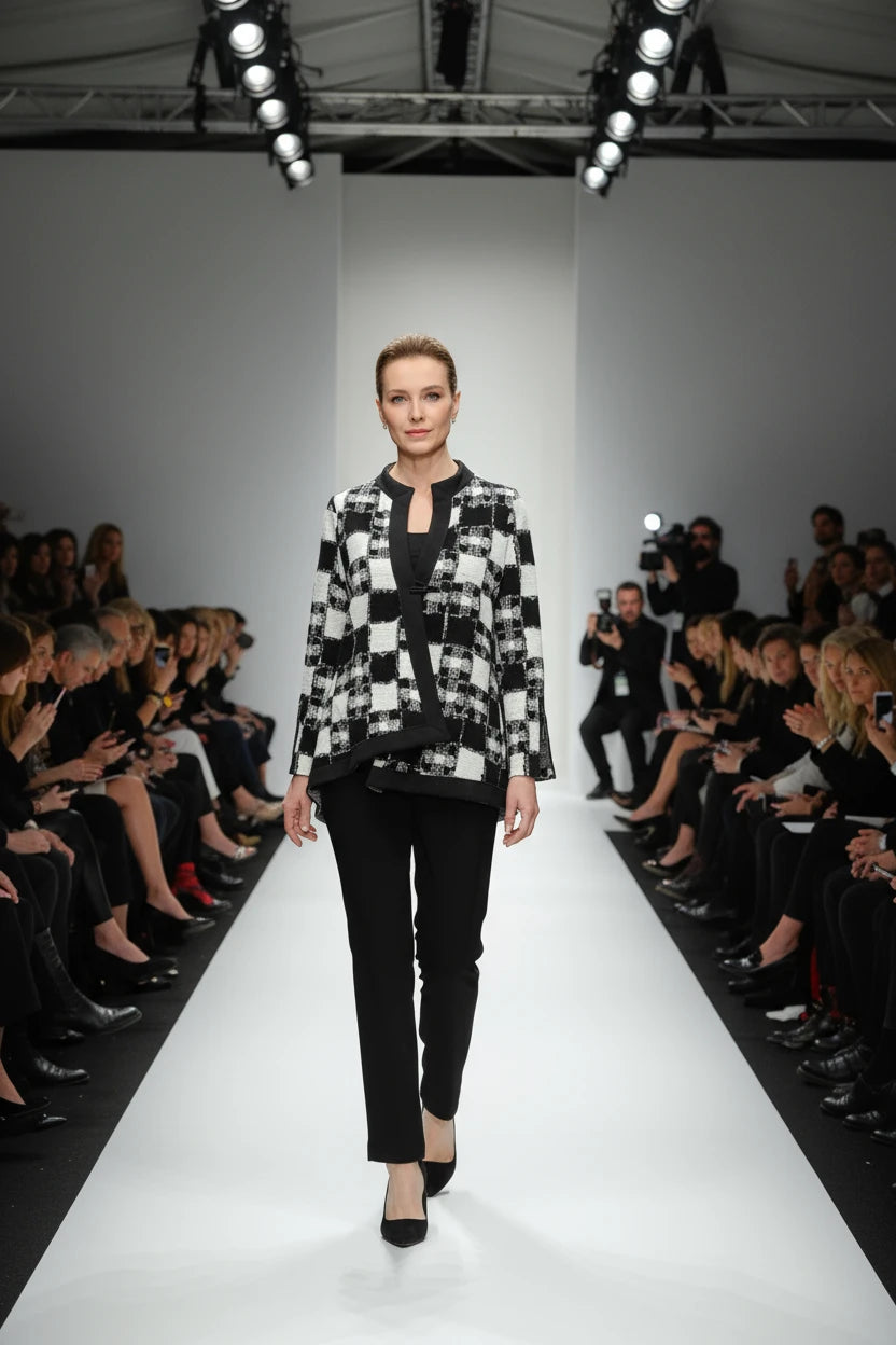 IC Collection Black & White Check Hi-Low Jacket-7369J