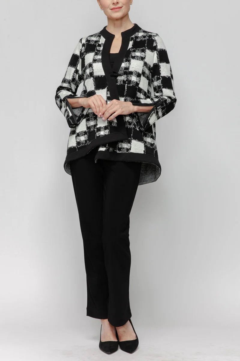IC Collection Black & White Check Hi-Low Jacket-7369J
