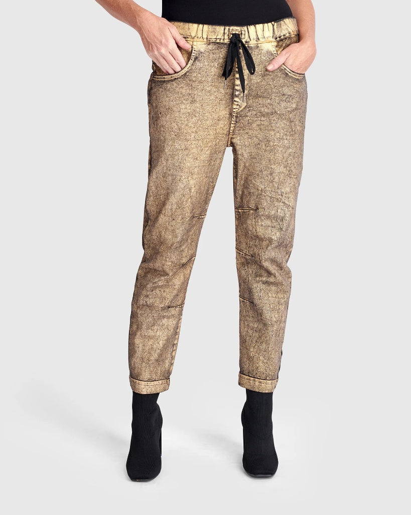 ALEMBIKA Metallic Boyfriend Jogger Jeans, Gold-AP623G