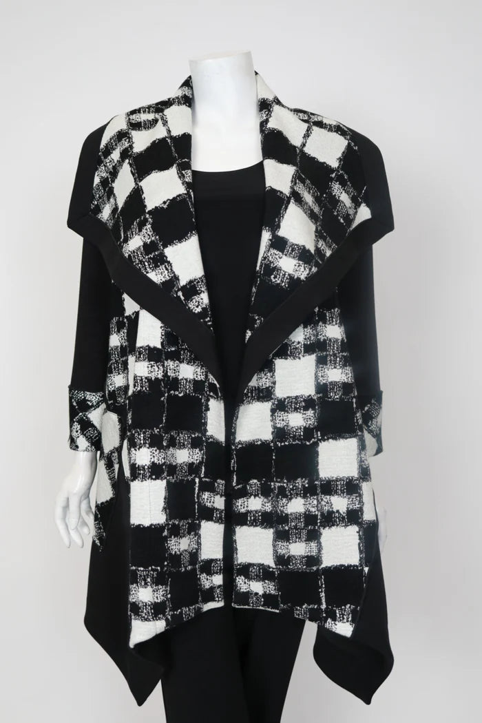 IC Collection Asymmetrical Black & White Check Jacket-7558J