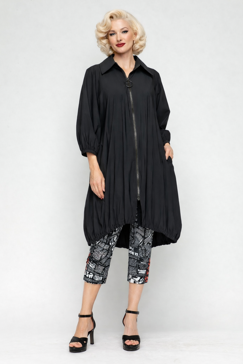 Flared Sleeve Cinched Waist Jacket-6428J-DUP | Unique Apparel USA