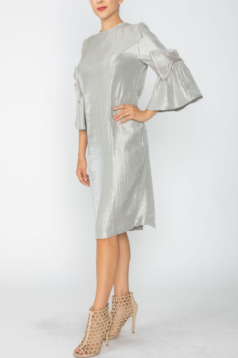 IC Collection Organza Sleeve Shimmer Shift Dress-7638D