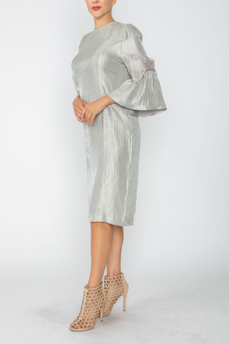 IC Collection Organza Sleeve Shimmer Shift Dress-7638D