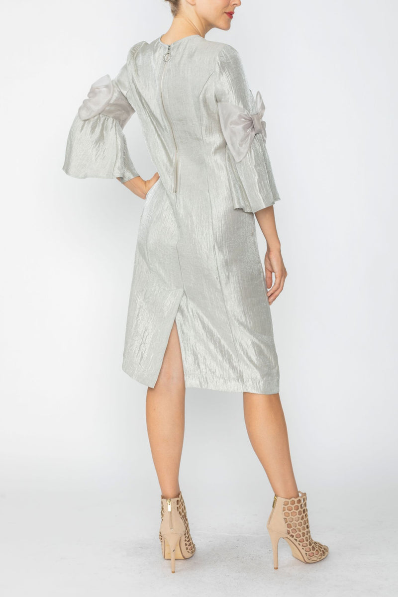 IC Collection Organza Sleeve Shimmer Shift Dress-7638D