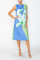 IC Collection Colorblock Floral Crinkle Midi Dress-7791D