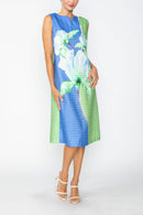 IC Collection Colorblock Floral Crinkle Midi Dress-7791D