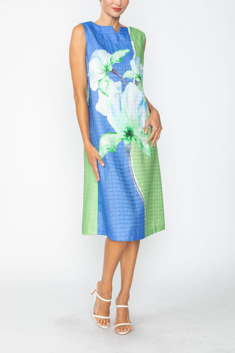 IC Collection Colorblock Floral Crinkle Midi Dress-7791D