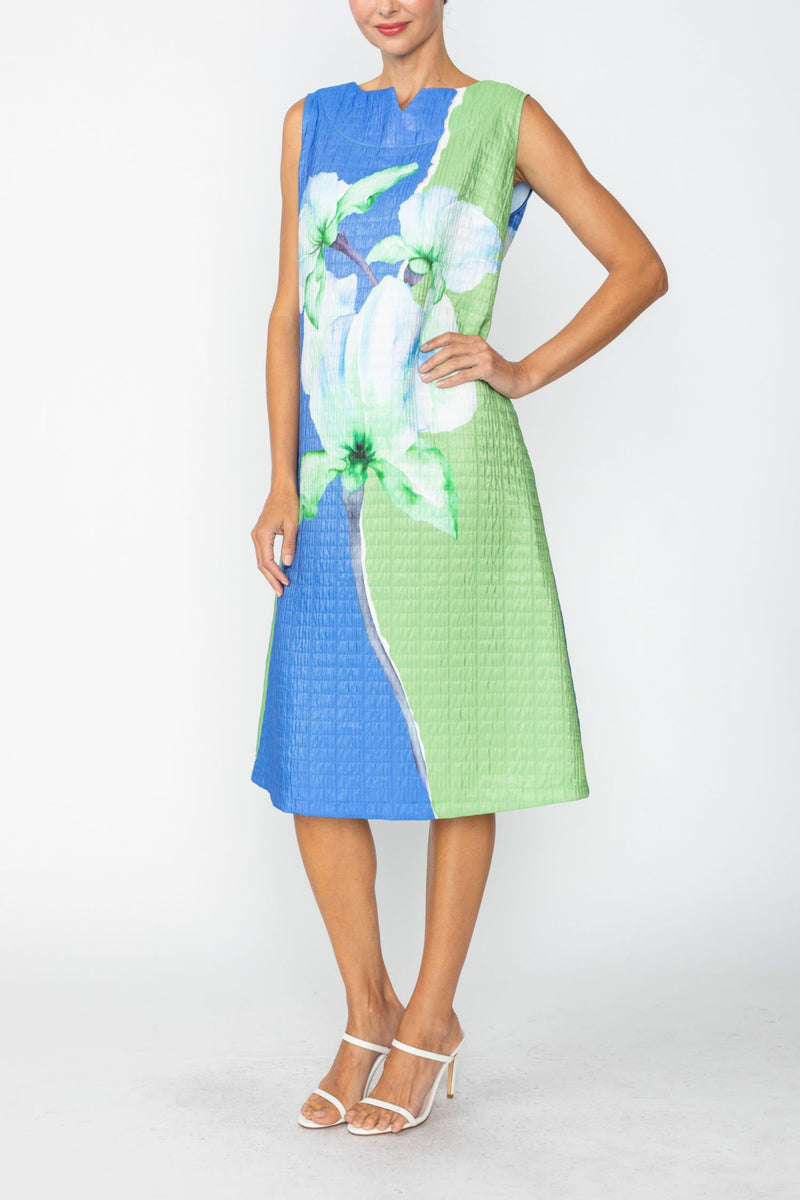 IC Collection Colorblock Floral Crinkle Midi Dress-7791D