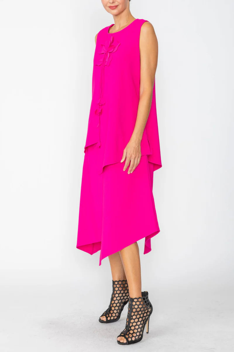 IC Collection Floral Tie Asymmetrical Dress-7842D