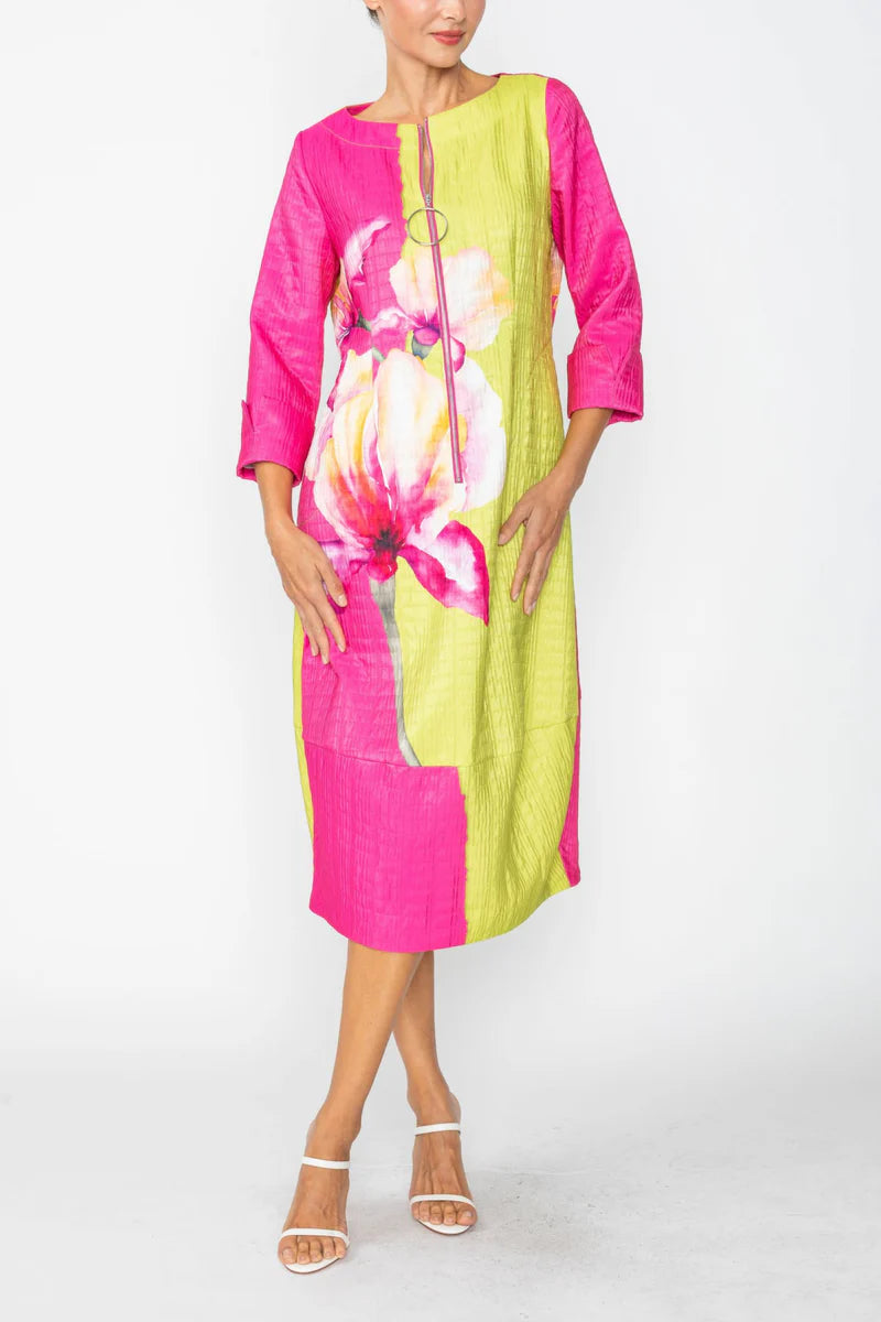IC Collection Art Bloom Zip-Front Dress-7888D