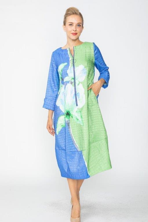 IC Collection Art Bloom Zip-Front Dress-7888D