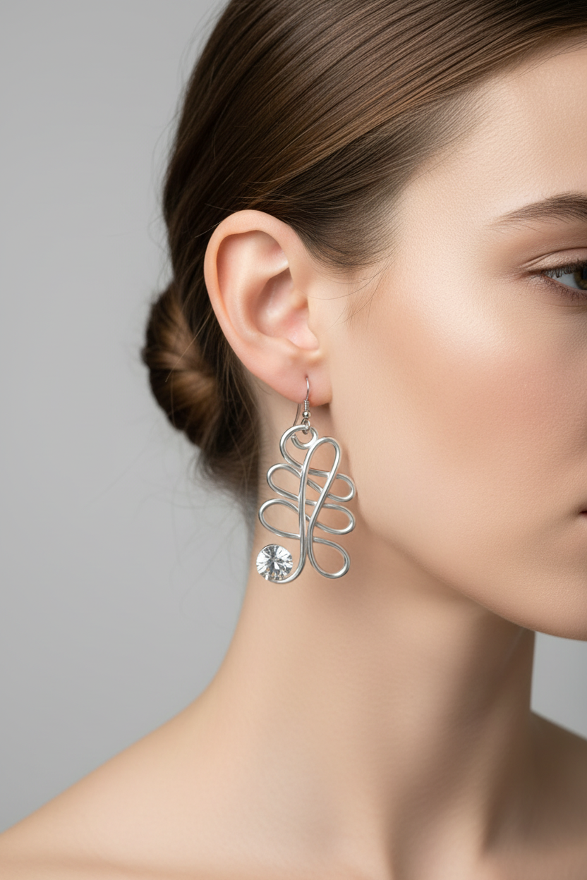 Jeff Lieb Modern Sculptural Silver Wire Statement Earrings-9050