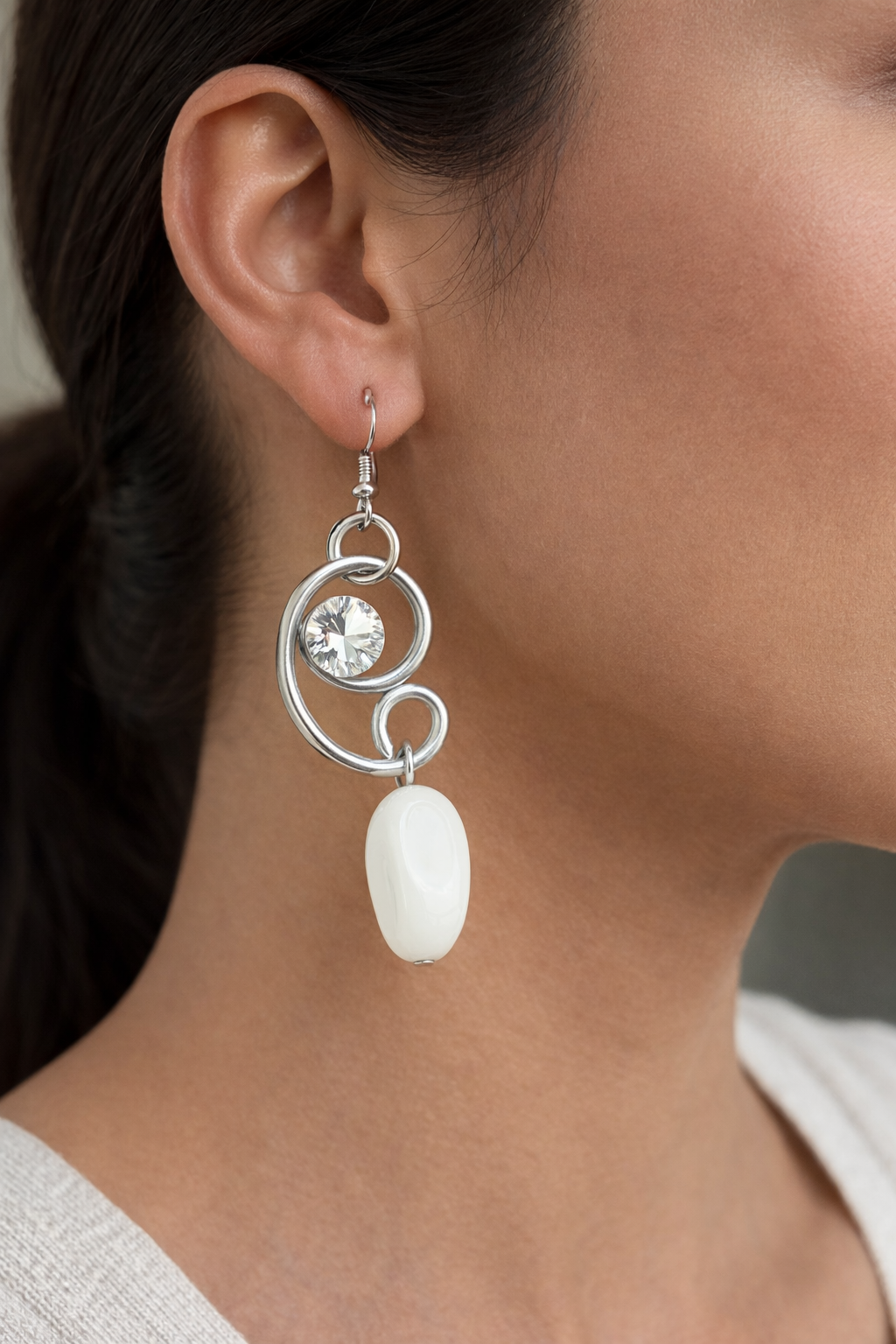 Jeff Lieb Elegant Silver Spiral Crystal Dangle Earrings-7654E