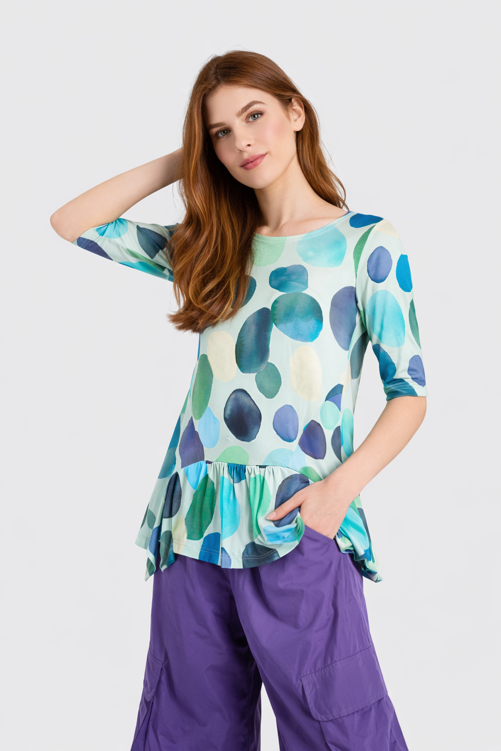 Addison Flouncy Tee, Aqua Dots-RT368A