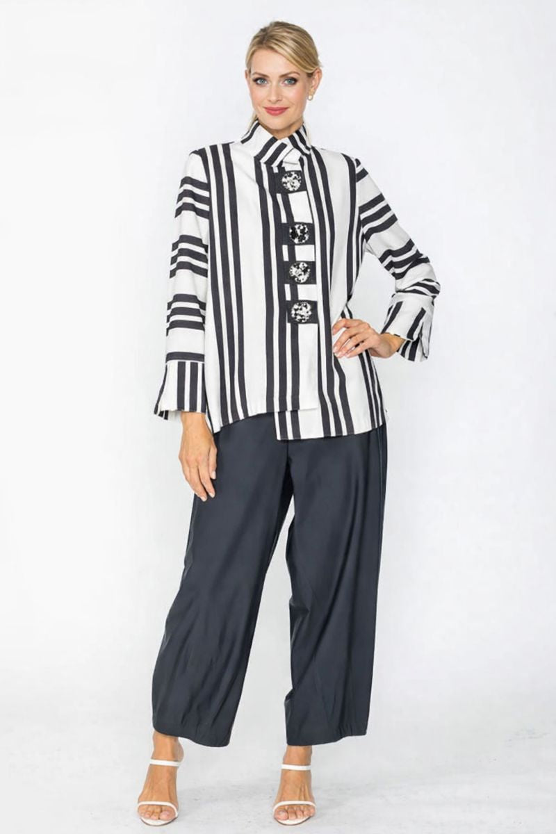 IC Collection Stripe Jacket with Button Closure-7866J