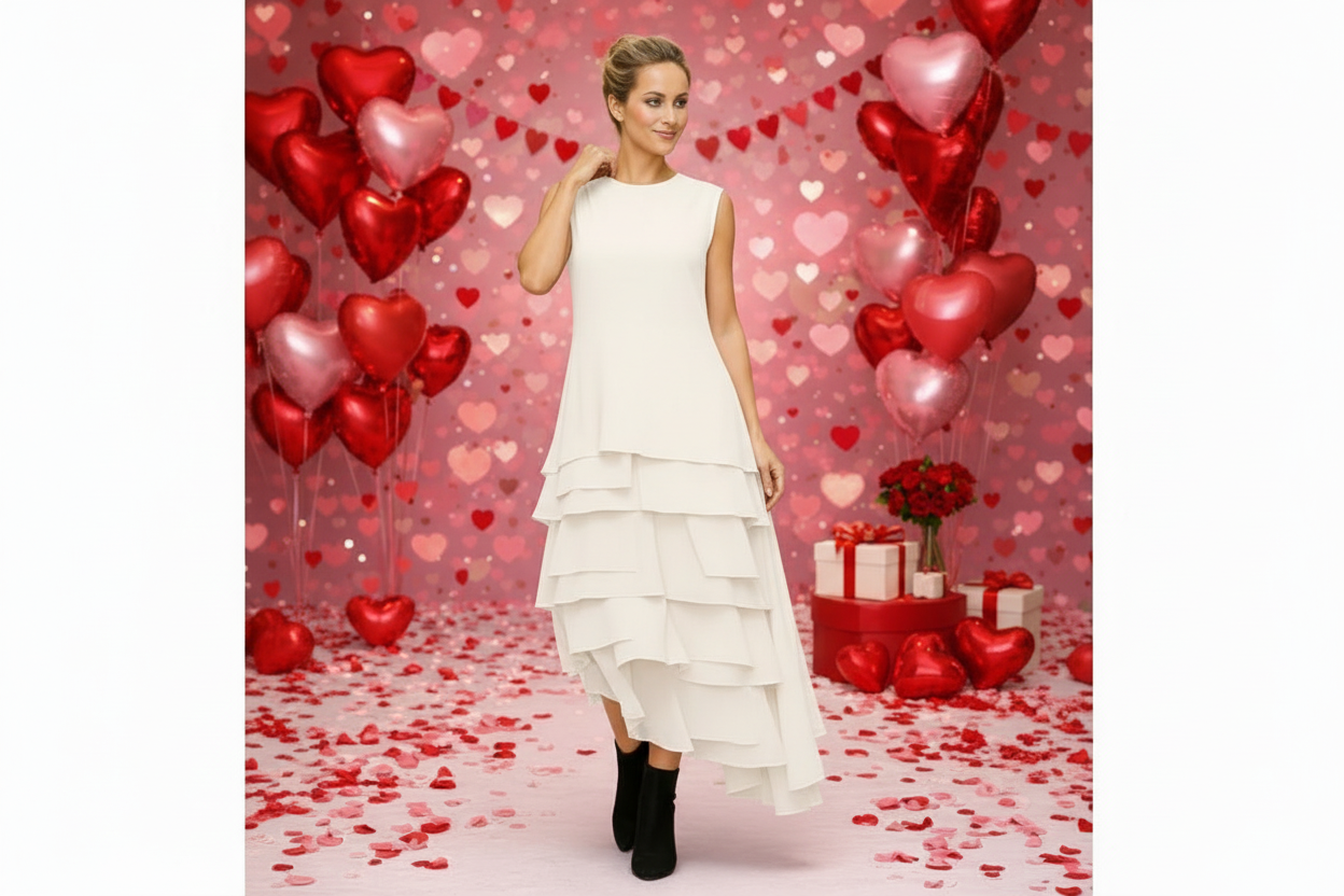 IC Collection "Luna" Ruffle Dress-7236D-DUP