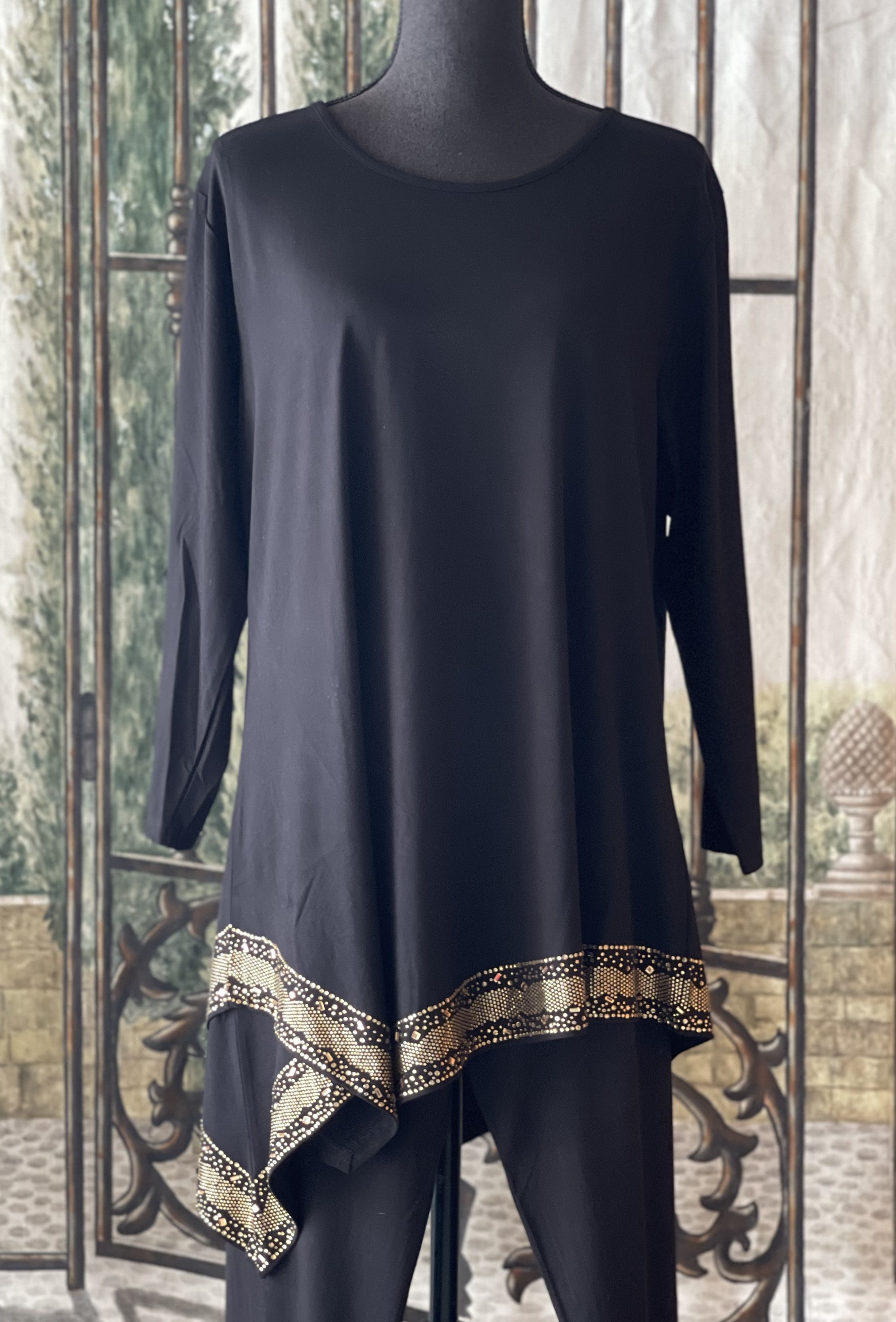 Gardy Rhinestone Lined Asymmetrical Tunic-8982