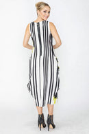 IC Collection Printed Dress With Stripe-7856D