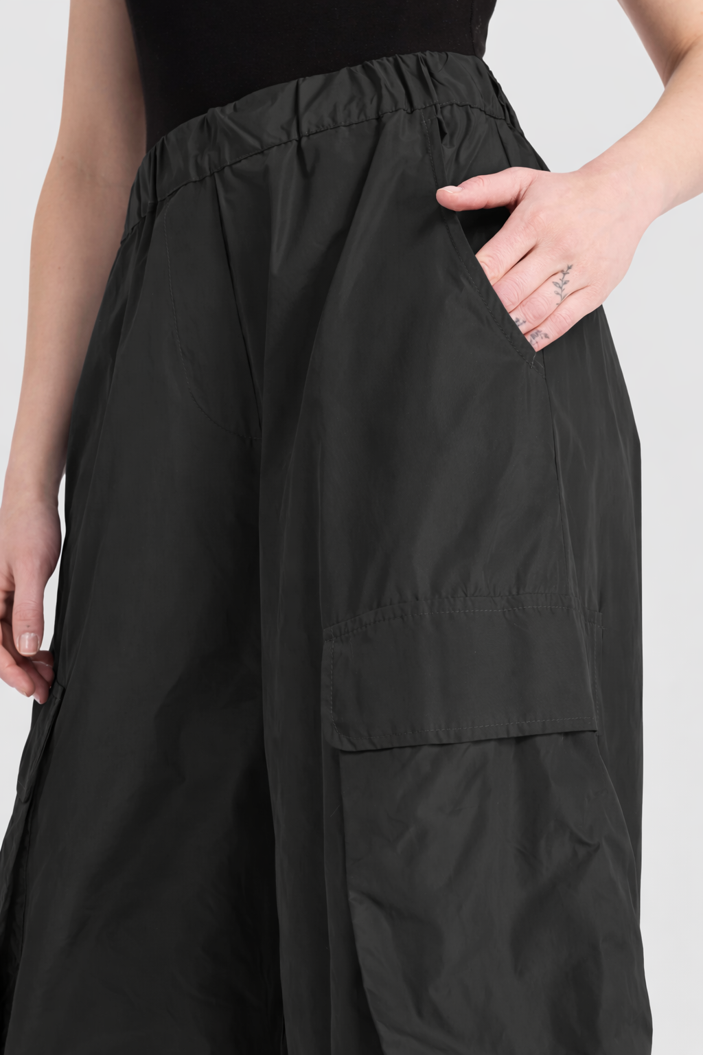 Urban Swish Wide Cargo Pants, Black-UP149B