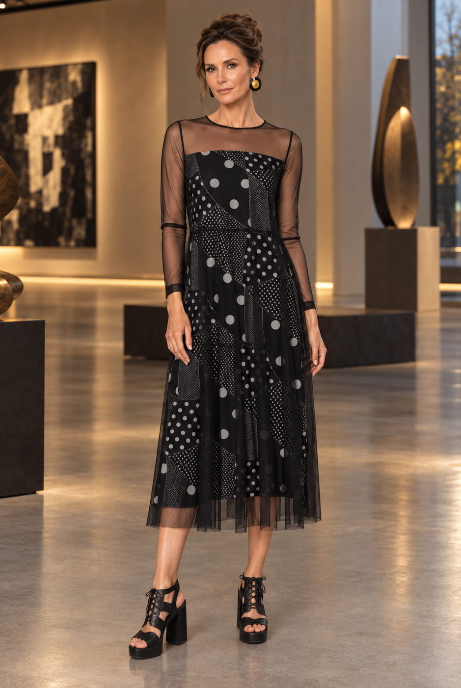 IC Collection Sheer Polka Dot Dress-IC-5627D