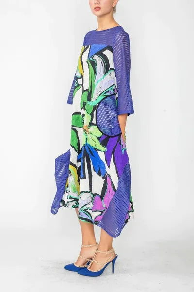 IC Collection Mesh Sleeve Floral Print Dress-IC-6157D