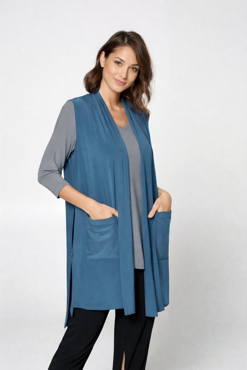 By JJ Tie-Front Side Slit Pocket Vest-IT-152