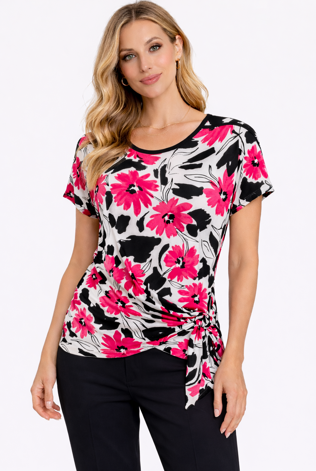 Joseph Ribkoff Bold Bloom Tie-Side Top - Style 221117 | Unique Apparel USA