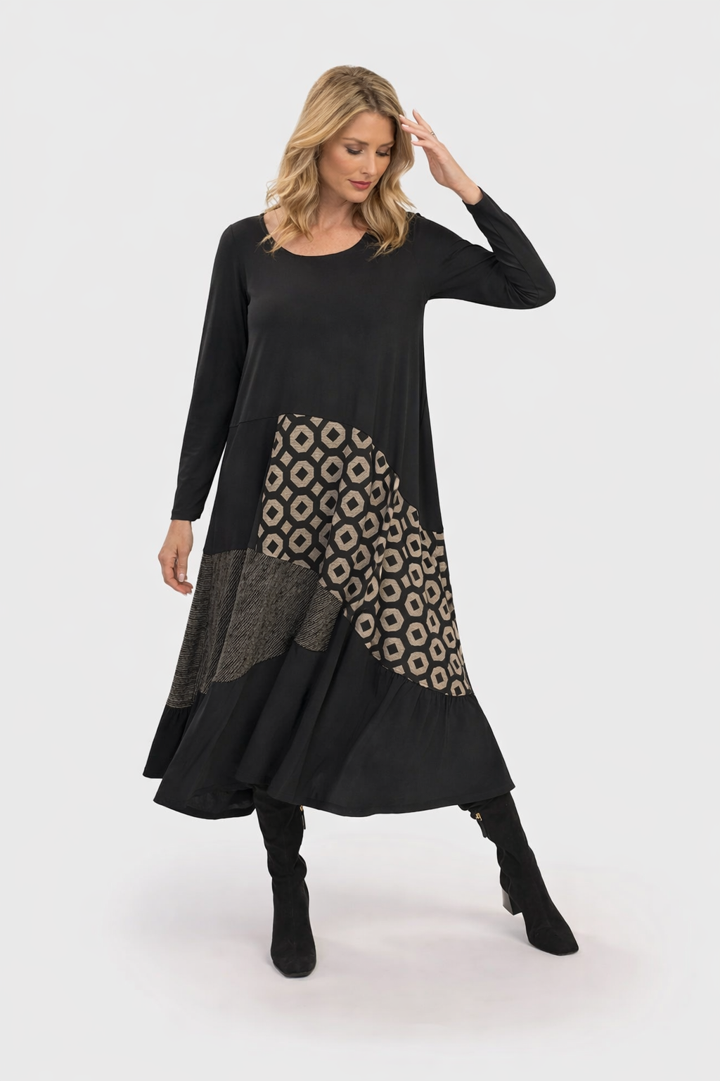 Alembika Gabby Swing Dress, Black/Graphite-AD317R