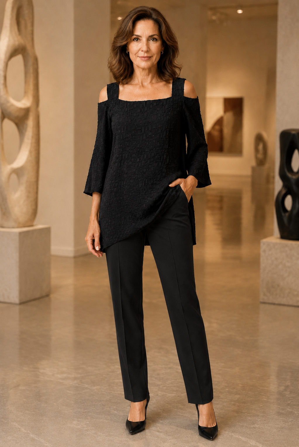 By JJ Cold-Shoulder Asymmetrical Tunic Top-061T
