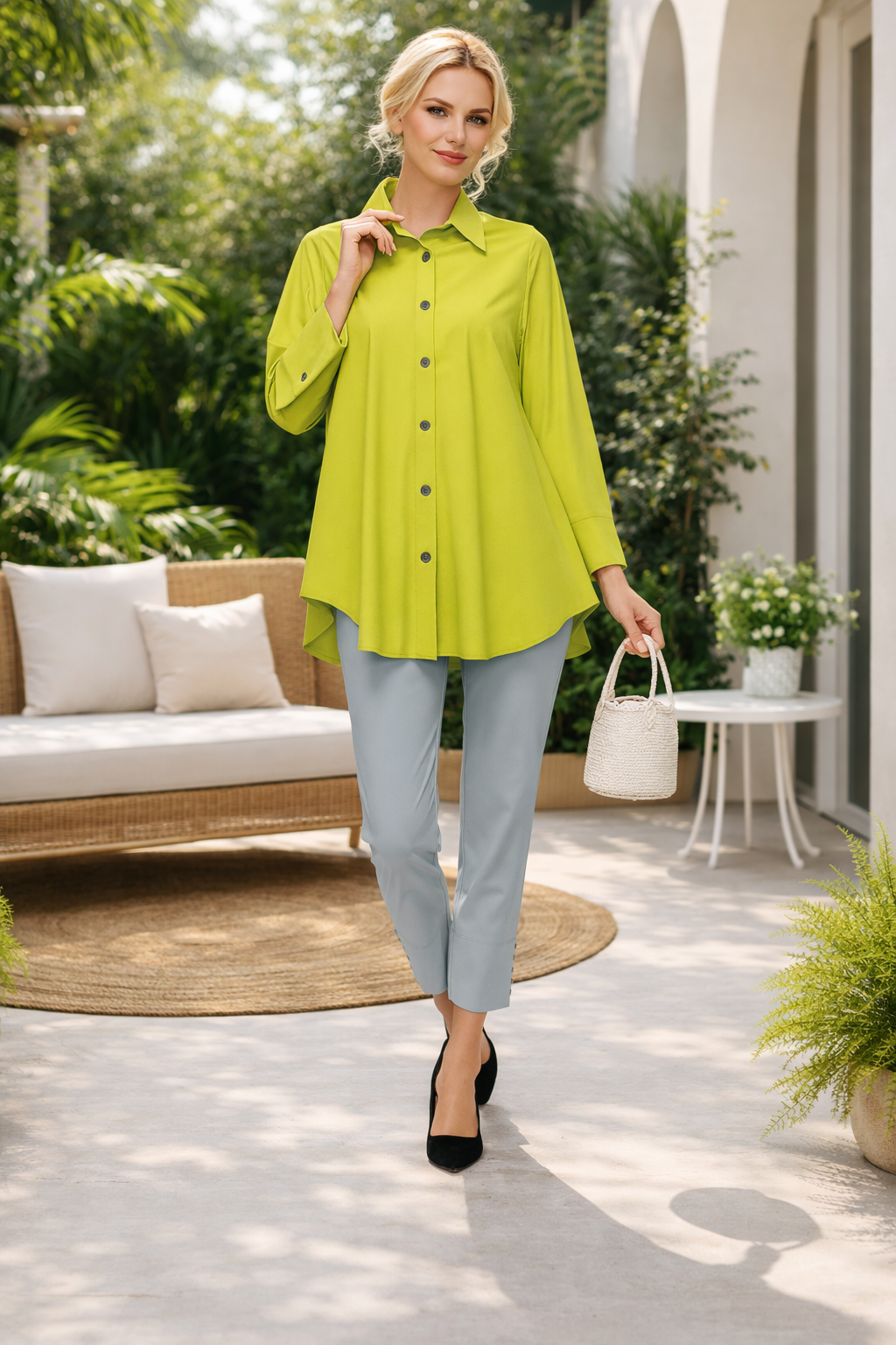 IC Collection High/Low Button Down Blouse-IC-3778B-DUP