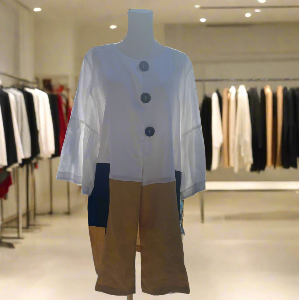 IC Collection 3 Button Linen Top-8495T