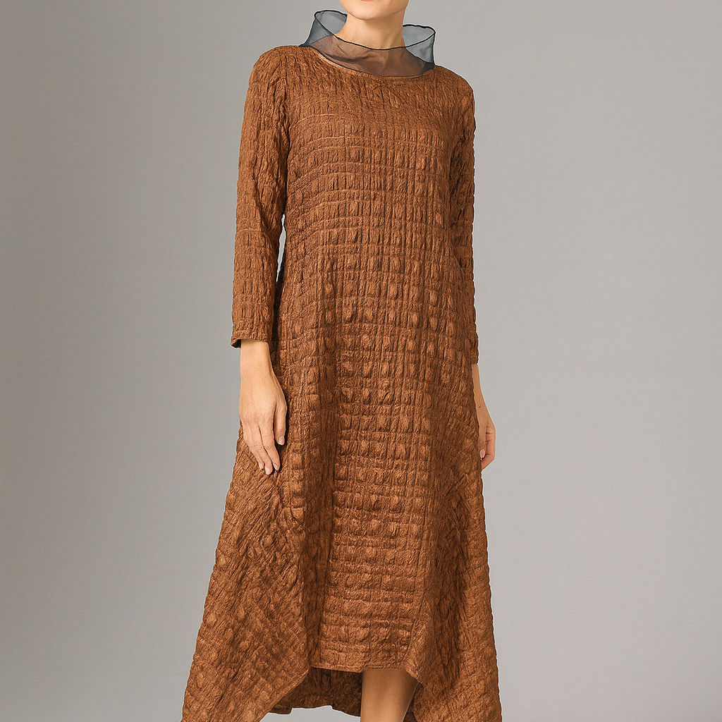 IC Collection Chiffon-Collar Asymmetrical Hem Dress-7181D