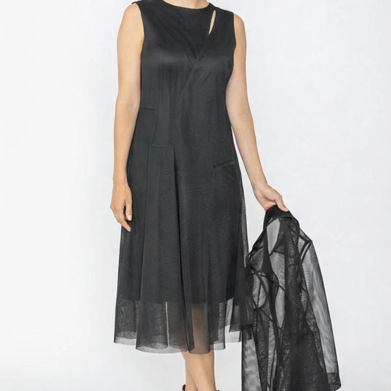 IC Collection Asymmetrical Cut Line Sleeveless Dress-7656D