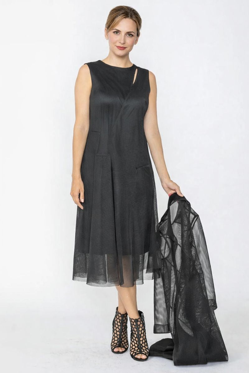 IC Collection Asymmetrical Cut Line Sleeveless Dress-7656D