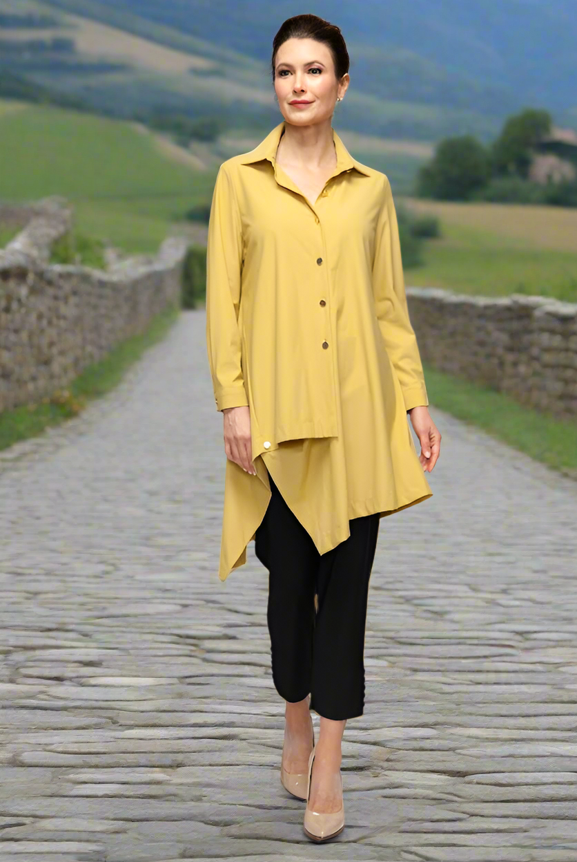 IC Collection Asymmetric Hem Shirt with Classic Collar-7513B-DUP | Unique Apparel USA