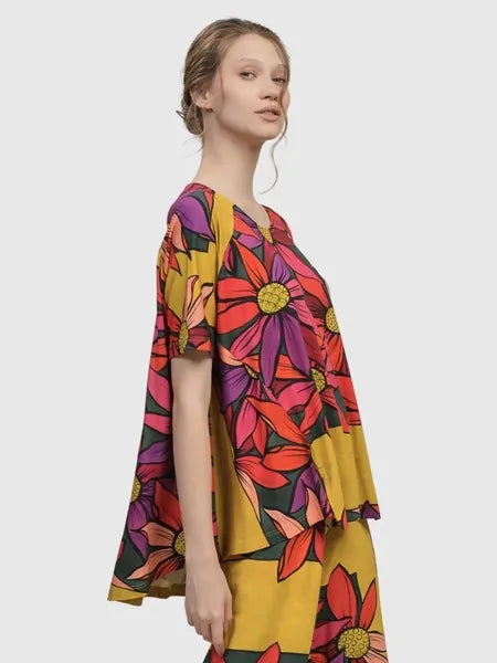 Alembika Bouquet Marigold Trapeze Top-ST634B
