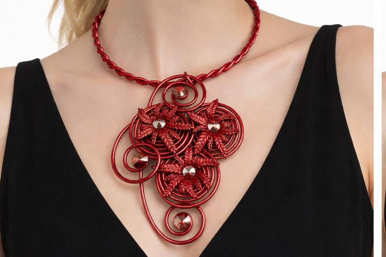 Jeff Lieb Crimson Spiral Statement Necklace-33597