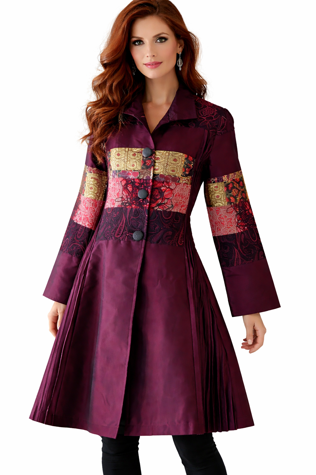 Oopera Mixed Media Pleated Artistic Coat-C2348-2