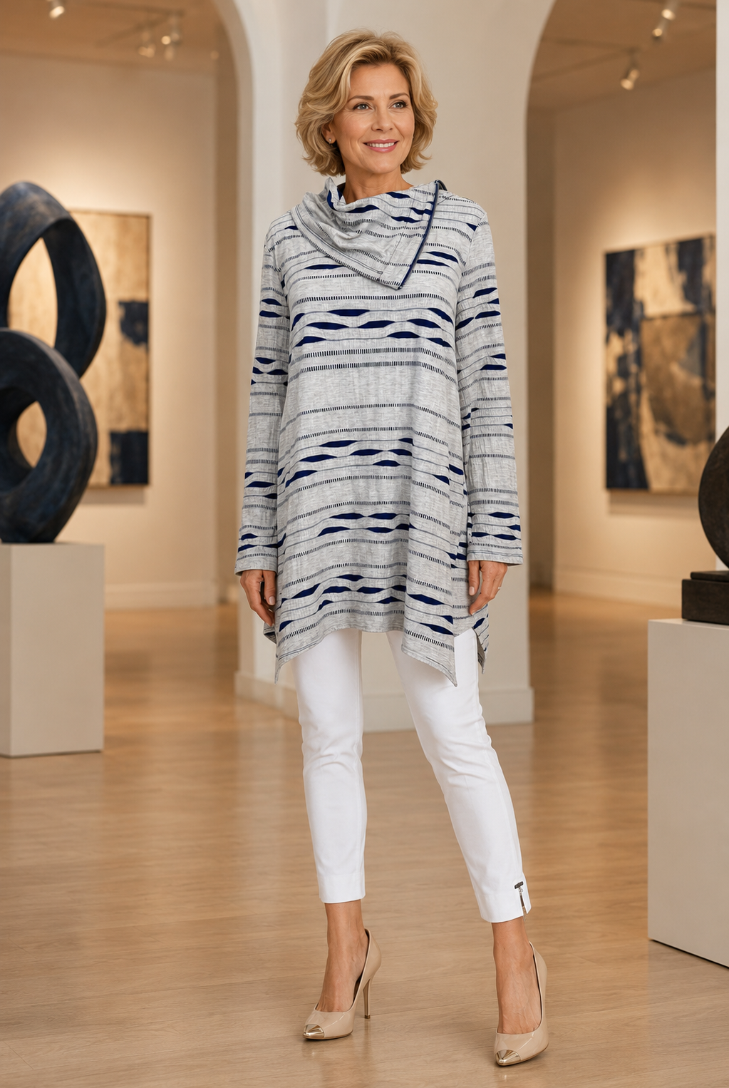 By JJ Asymmetrical Zip-Neck Striped Tunic Top-KT-101T, view 2